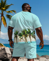 Big & Tall Men's Vacation Hawaii Sea Color Printed T-Shirt Shorts Set